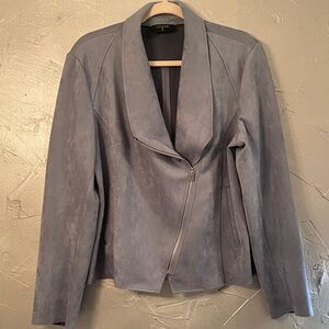 TAHARI Slate Blue Faux Suede Stretch Jacket